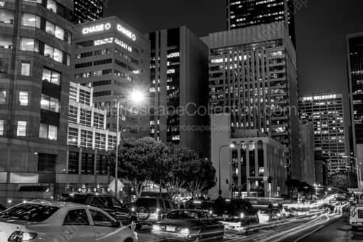 Wilshire Boulevard at Figueroa at Night -- Los Angeles Black and White Photography