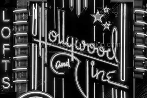 A Hollywood and Vine Neon Sign -- Los Angeles Black and White Photography