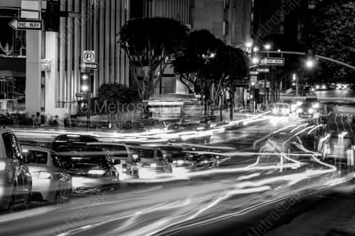 Rush Hour Traffic on Wilshire Boulevard -- Los Angeles Black and White Photography