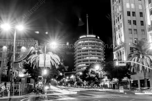 Los Angeles Black and White Photography of The Capitol Records Building at Hollywood and Vine The Capitol Records Building at Hollywood and Vine -- Los Angeles Black and White Photography