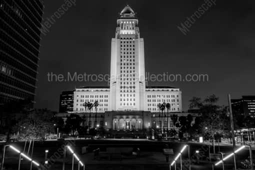 LA City Hall at Night -- Los Angeles Black and White Photography