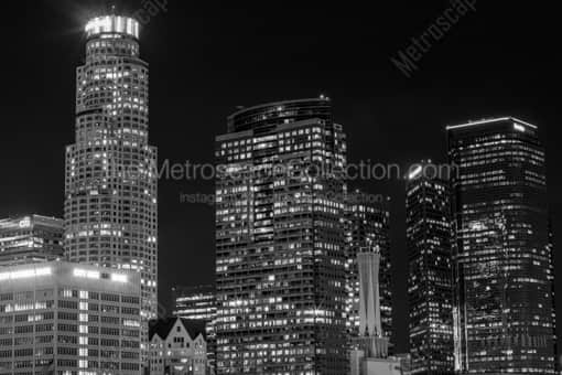 Downtown LA at Night -- Los Angeles Black and White Photography