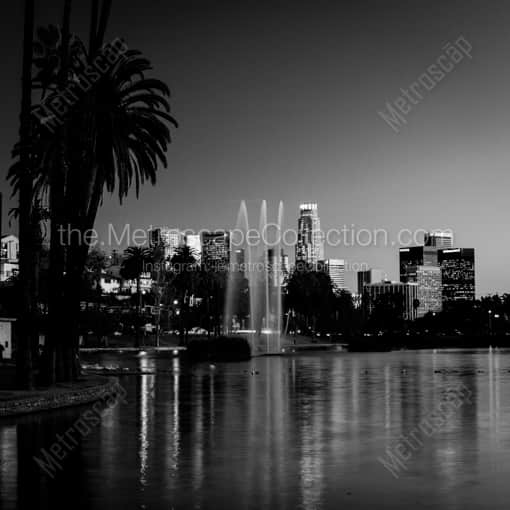 Matte Black WOOD Framed Black and White Los Angeles Photograph: The Los Angeles Skyline from Echo Park in a Square Matte Black Wood Frame