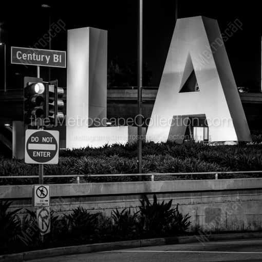 Matte Black WOOD Framed Black and White Los Angeles Photograph: Century Boulevard at Los Angeles International Airport in a Square Matte Black Wood Frame