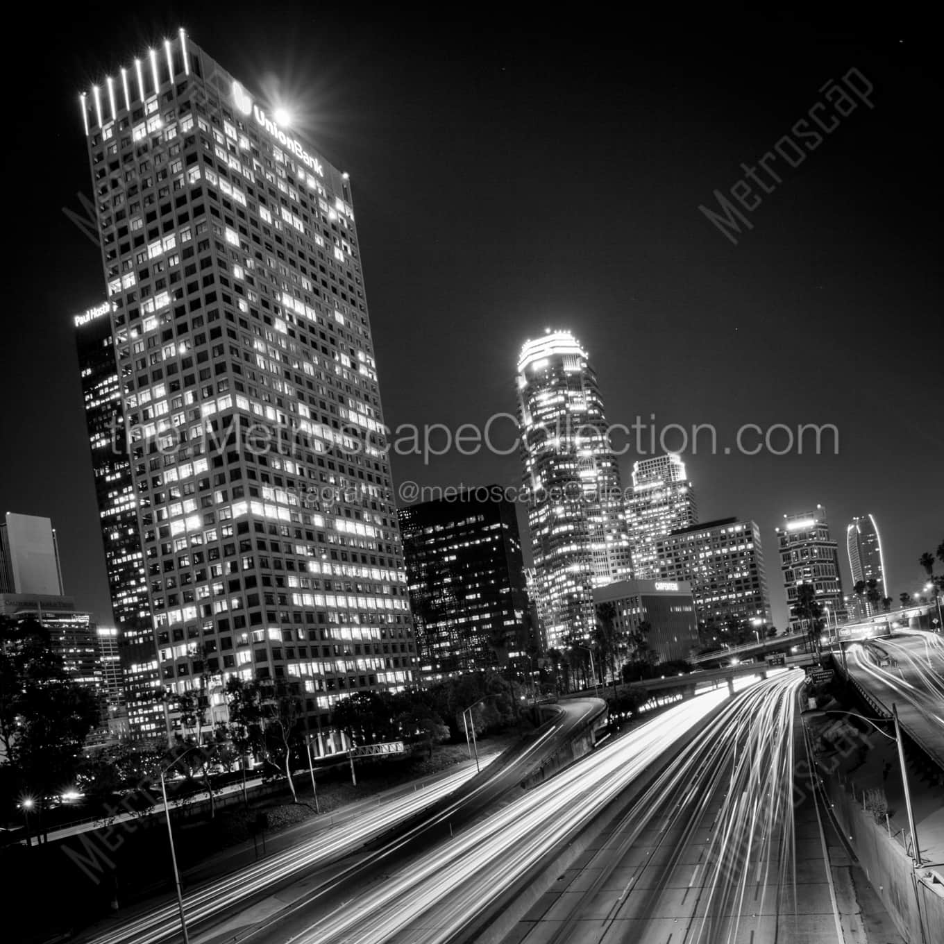 The Union Bank Building in Downtown Los Angeles landscape black and white Photography The Union Bank Building in Downtown Los Angeles landscape black and white Photography square crop