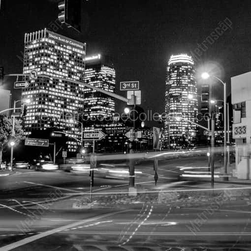 Matte Black WOOD Framed Black and White Los Angeles Photograph: Third and Fourth at Beaudry in Downtown LA in a Square Matte Black Wood Frame