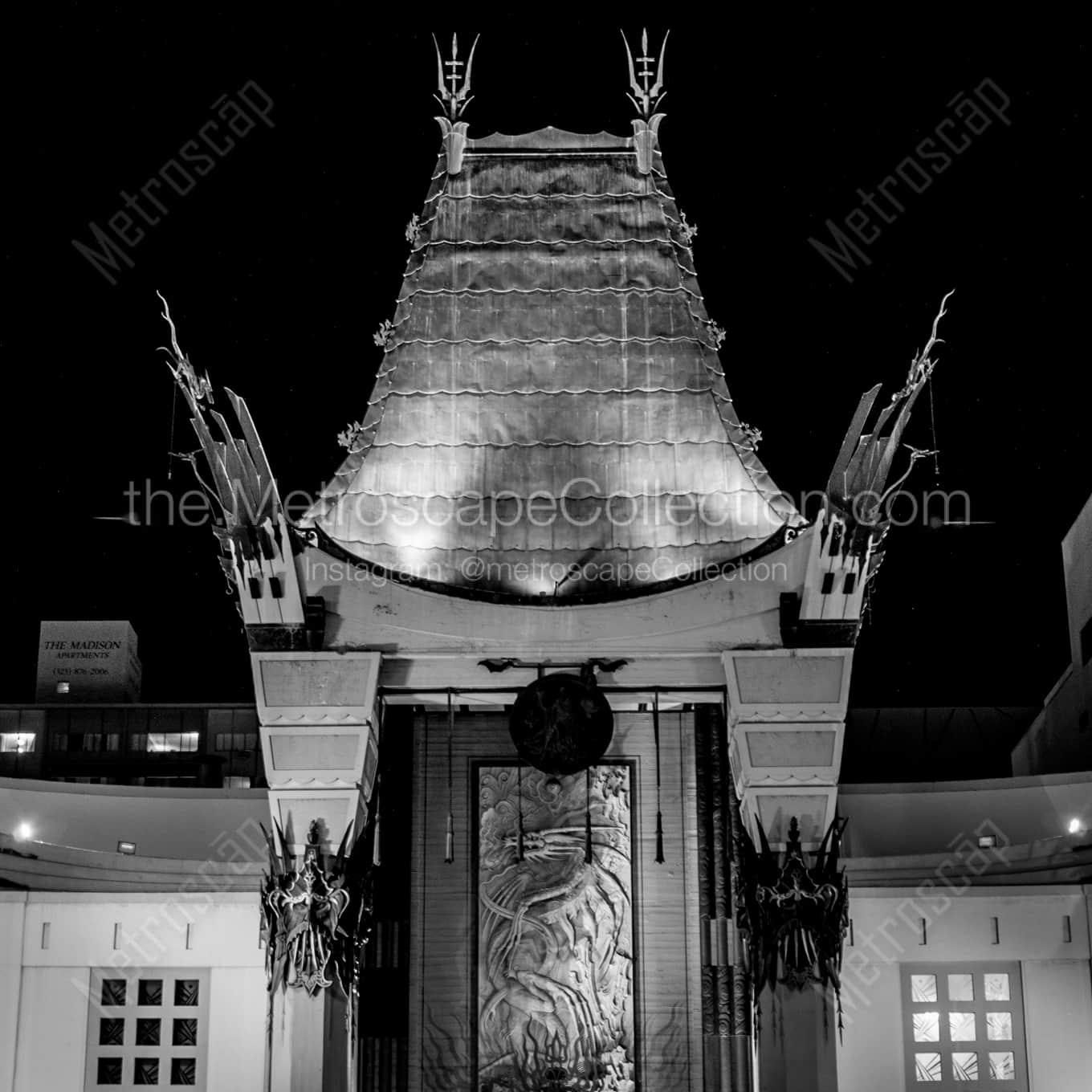 Top of the Chinese Theater landscape black and white Photography Top of the Chinese Theater landscape black and white Photography square crop