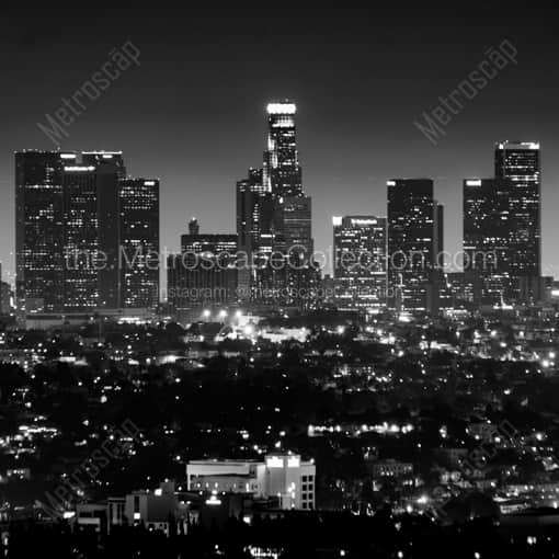 Matte Black WOOD Framed Black and White Los Angeles Photograph: The Los Angeles Skyline from the Hollywood Hills in a Square Matte Black Wood Frame