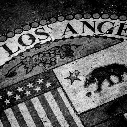 Matte Black WOOD Framed Black and White Los Angeles Photograph: The Los Angeles Seal in a Square Matte Black Wood Frame