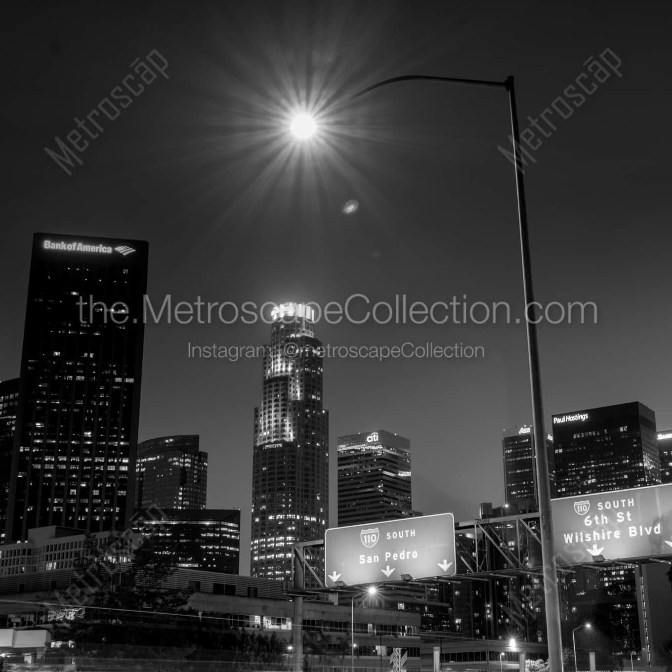 110 South to San Pedro landscape black and white Photography square crop