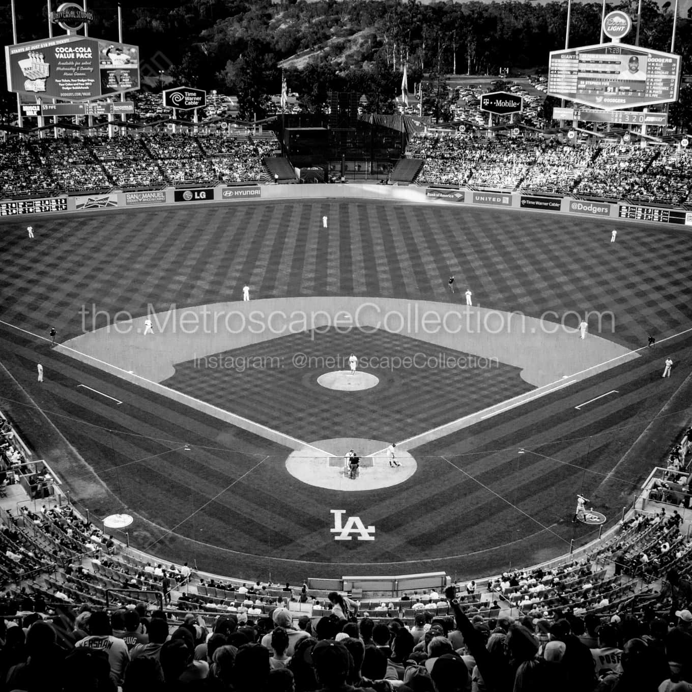 Dodger Stadium in Chavez Ravine landscape black and white Photography Dodger Stadium in Chavez Ravine landscape black and white Photography square crop
