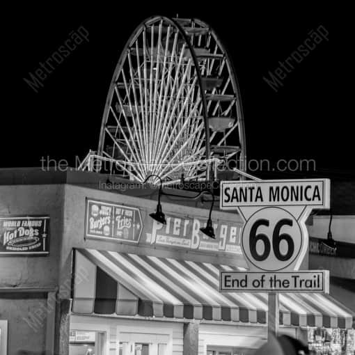 Matte Black WOOD Framed Black and White Los Angeles Photograph: The End of Route 66 in Santa Monica in a Square Matte Black Wood Frame