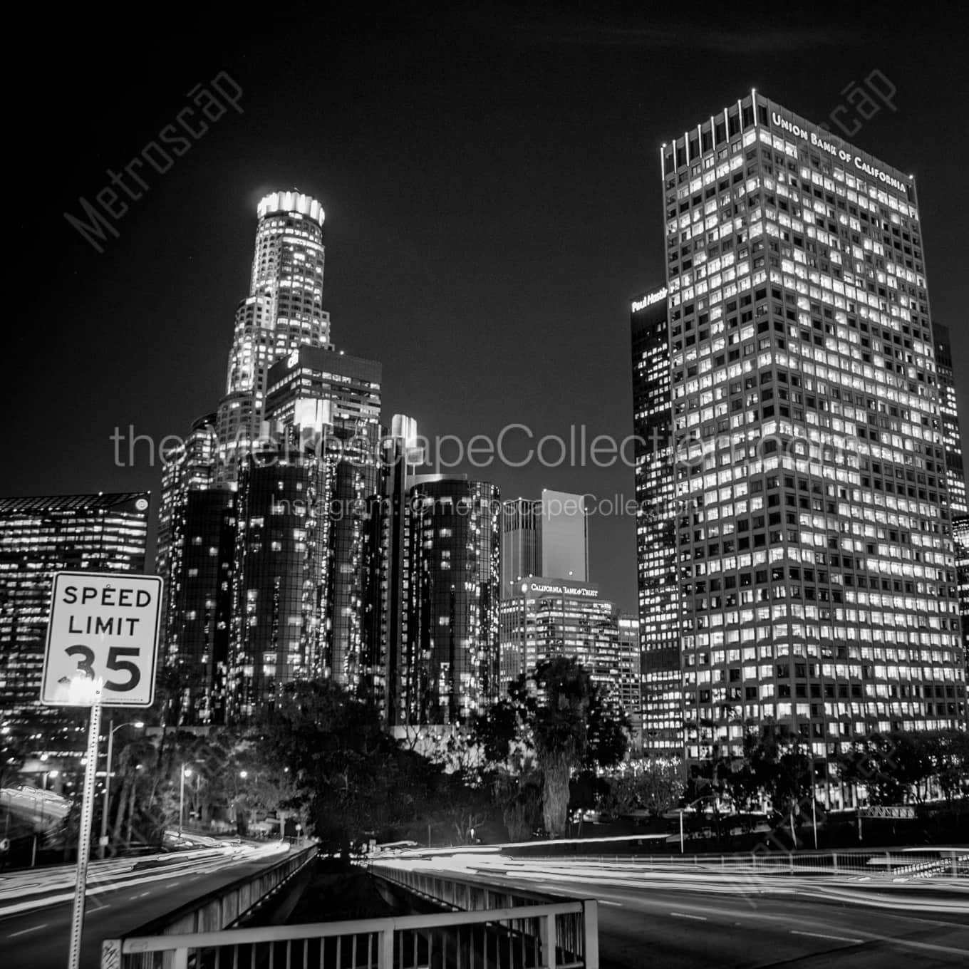 The Westin Bonaventure and US Bank Building from Fourth Street landscape black and white Photography The Westin Bonaventure and US Bank Building from Fourth Street landscape black and white Photography square crop