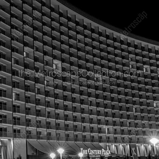 Matte Black WOOD Framed Black and White Los Angeles Photograph: The Century Plaza Hotel in a Square Matte Black Wood Frame