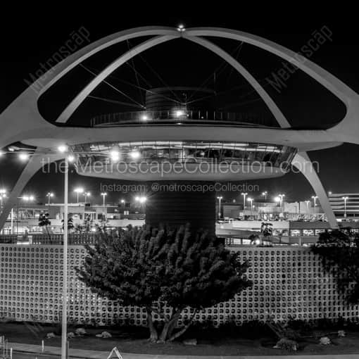 Matte Black WOOD Framed Black and White Los Angeles Photograph: The Theme Building at LAX in a Square Matte Black Wood Frame