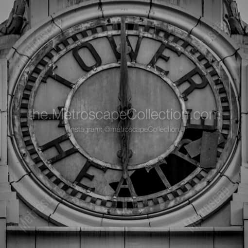 Matte Black WOOD Framed Black and White Los Angeles Photograph: The Tower Theatre Clock in a Square Matte Black Wood Frame