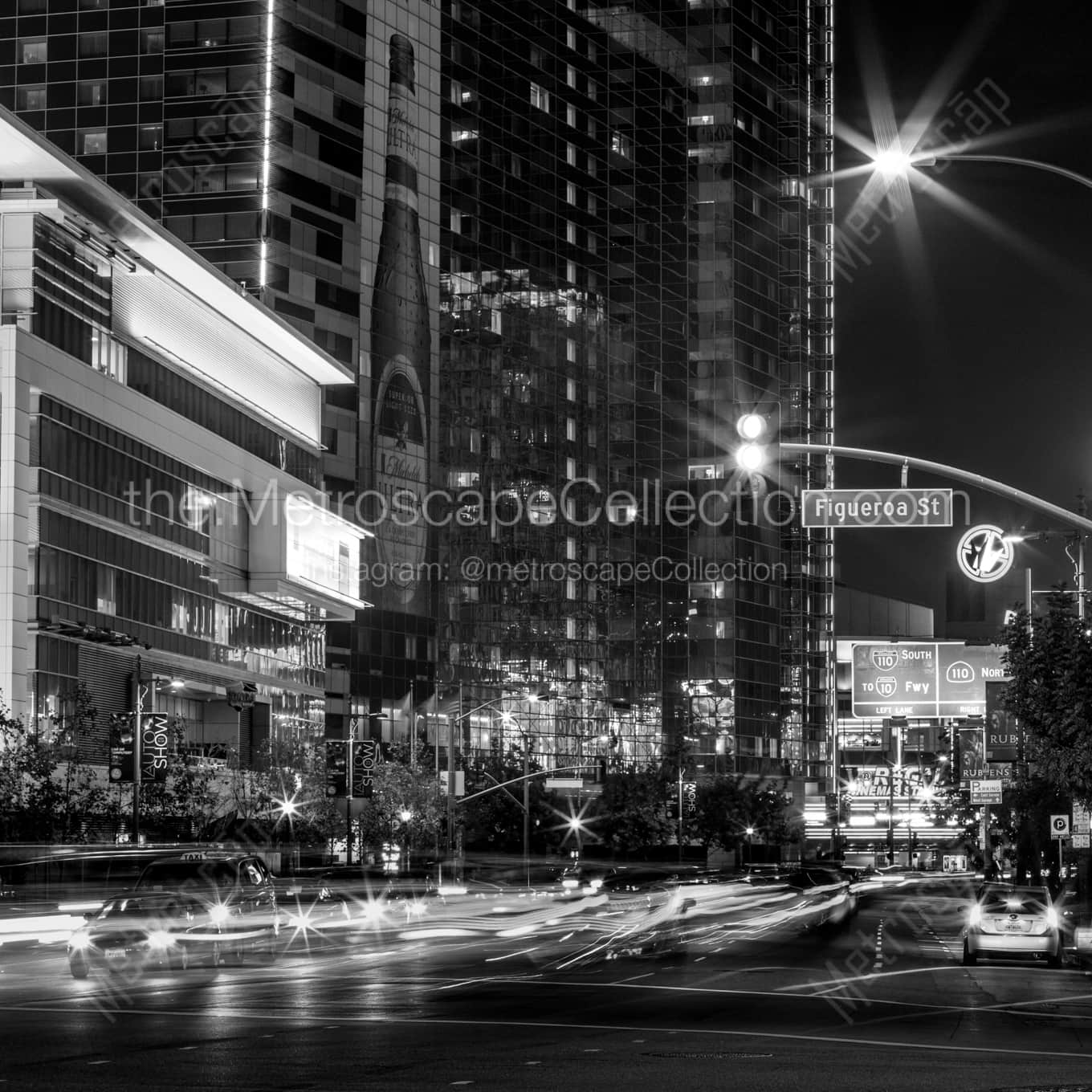 LA Live at Night landscape black and white Photography square crop
