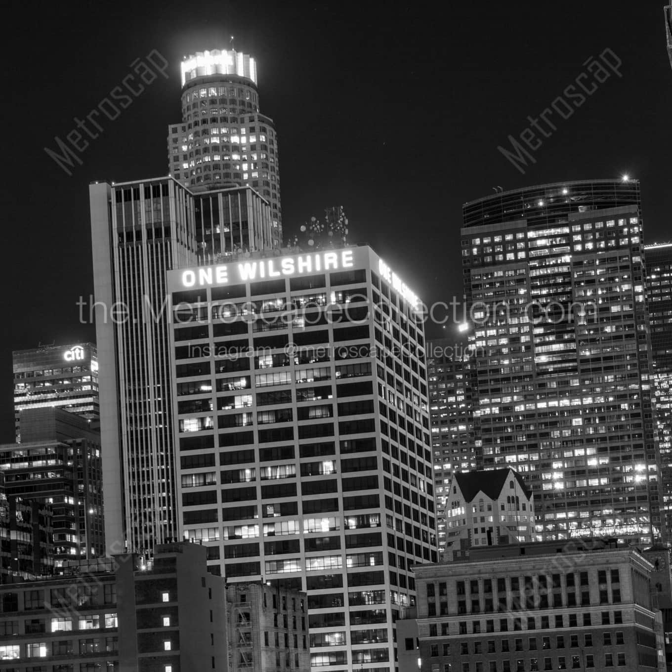 The One Wilshire Building at Night landscape black and white Photography The One Wilshire Building at Night landscape black and white Photography square crop