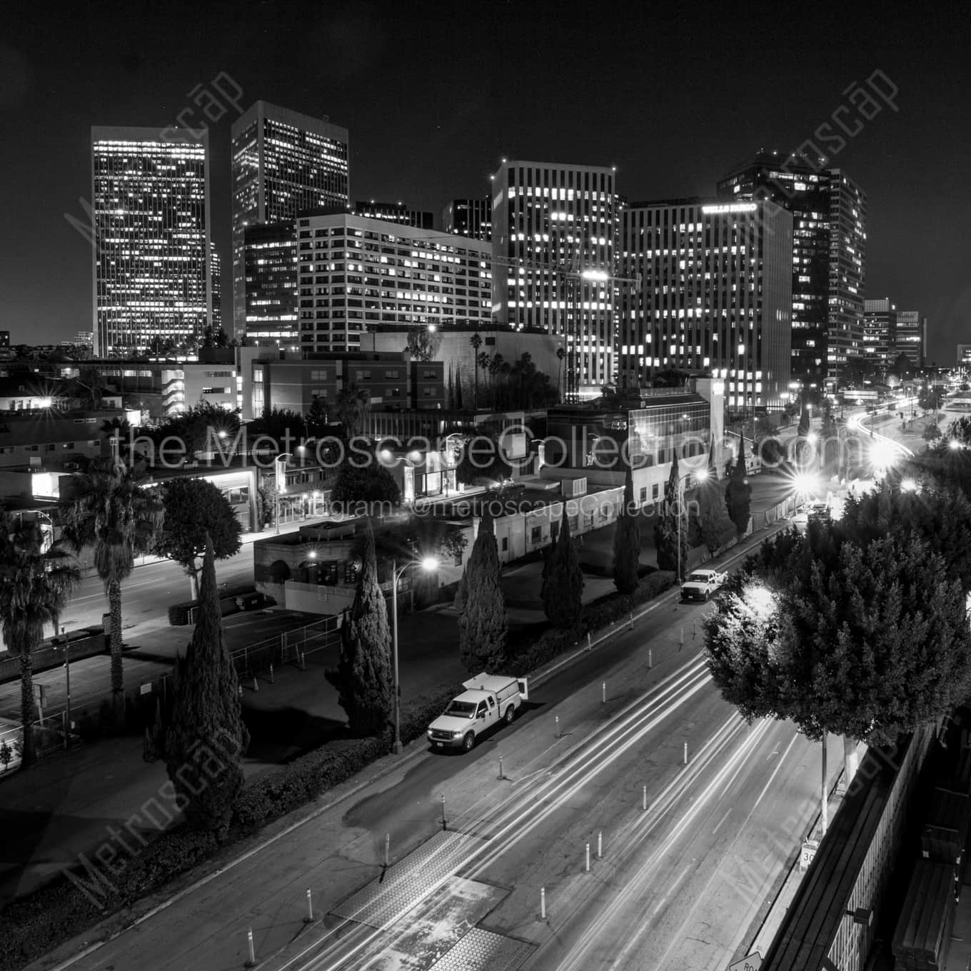 Century City at Night from the Beverly Hilton landscape black and white Photography Century City at Night from the Beverly Hilton landscape black and white Photography square crop