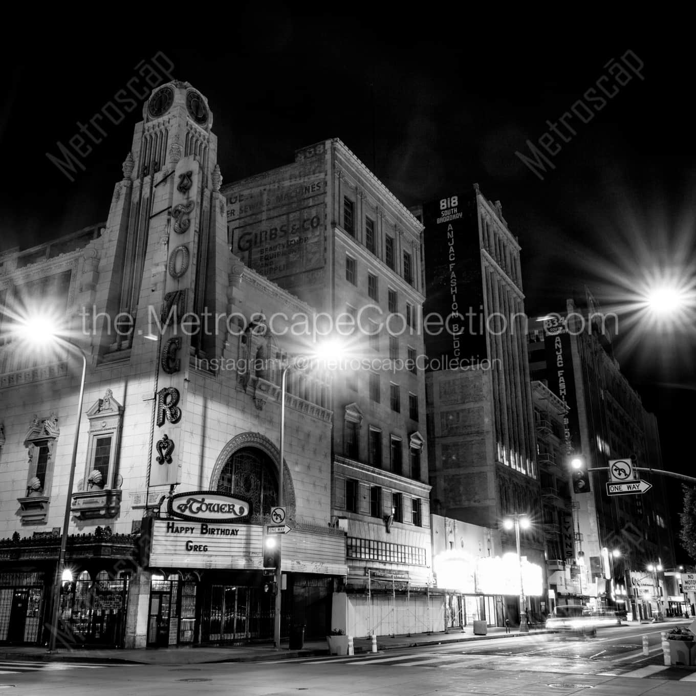 The Tower Theater at Night landscape black and white Photography The Tower Theater at Night landscape black and white Photography square crop
