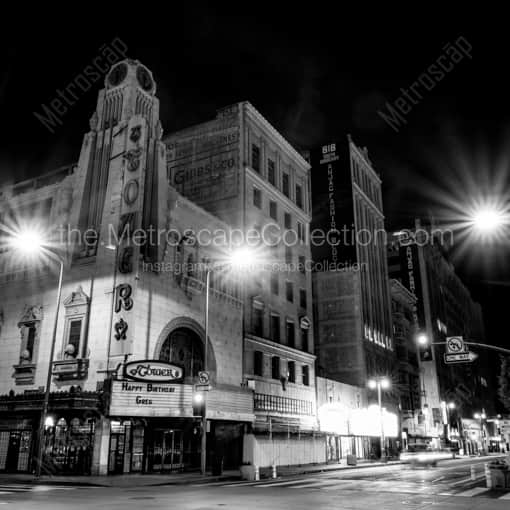 Matte Black WOOD Framed Black and White Los Angeles Photograph: The Tower Theater at Night in a Square Matte Black Wood Frame