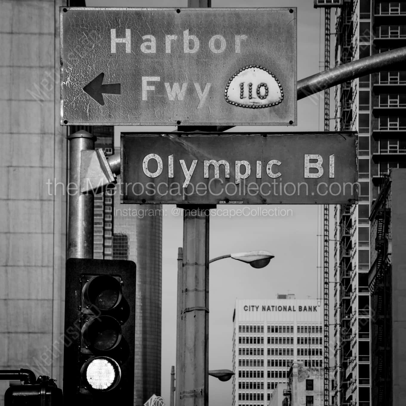 The Harbor Freeway and Olympic Boulevard Signs landscape black and white Photography The Harbor Freeway and Olympic Boulevard Signs landscape black and white Photography square crop