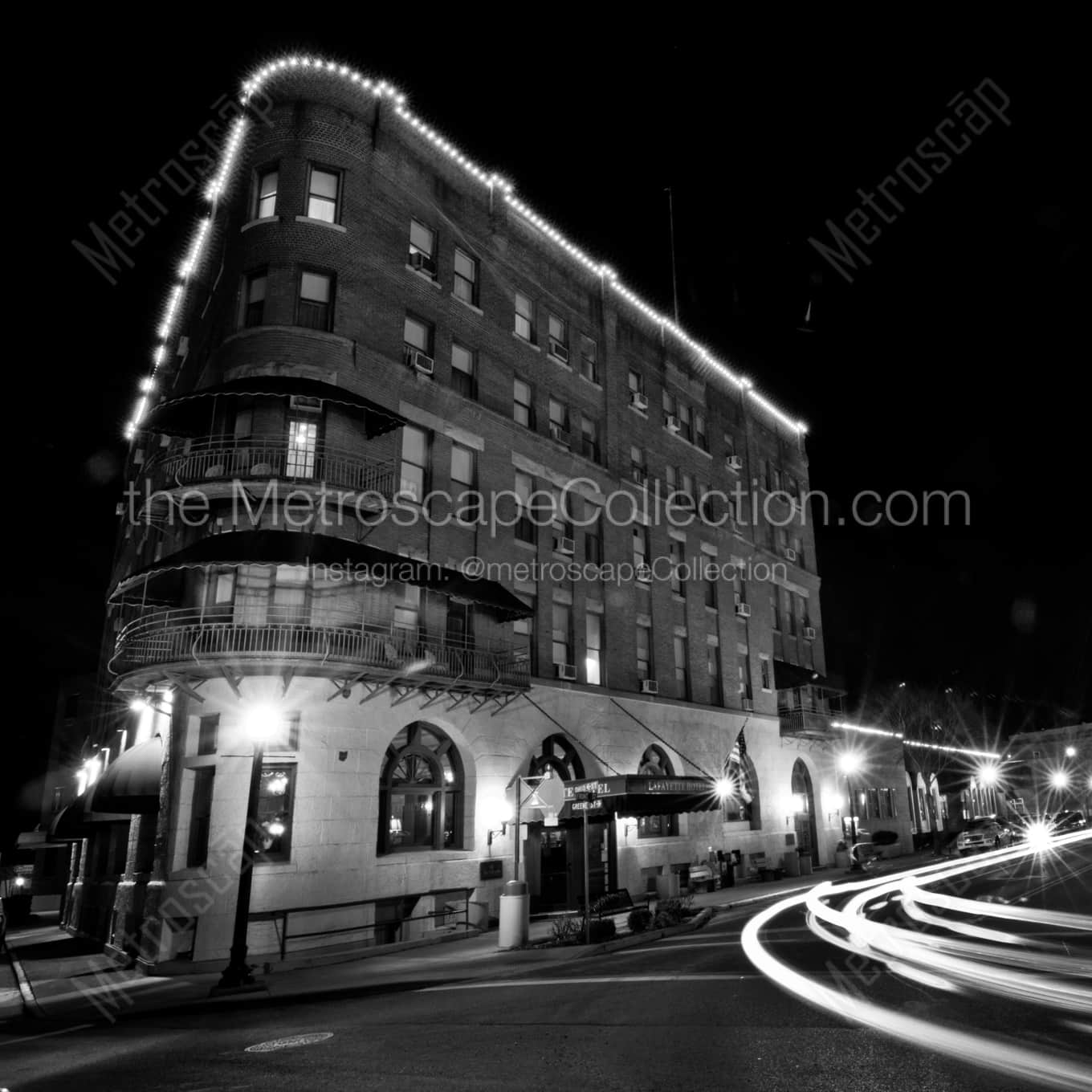 The Historic Lafayette Hotel in Marietta Ohio landscape black and white Photography square crop