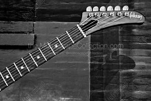 A Wall Mural of a Memphis Made Gibson Guitar -- Memphis Black and White Photography