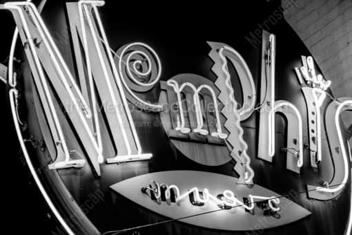 The Memphis Music Neon Sign -- Memphis Black and White Photography