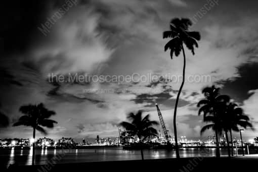 Downtown Miami from South Pointe Park -- Miami Black and White Photography