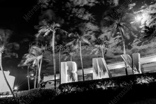 Bayside Sign in Downtown Miami -- Miami Black and White Photography