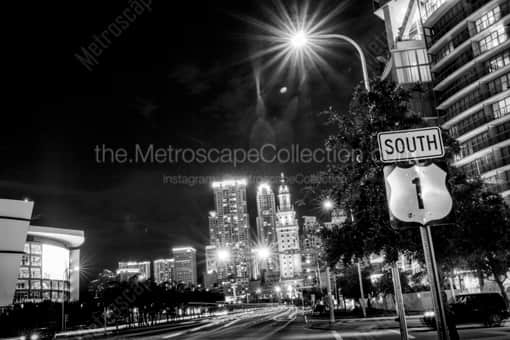 US 1 Southbound into Downtown Miami -- Miami Black and White Photography