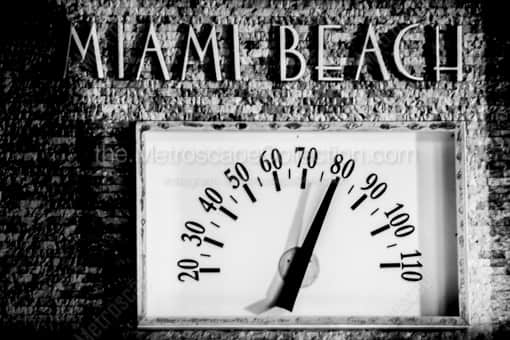 Miami Black and White Photography of The Art Deco Temperature Gauge on South Miami Beach The Art Deco Temperature Gauge on South Miami Beach -- Miami Black and White Photography