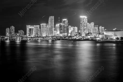 Miami Black and White Photography of The Miami Skyline at Night from the MacArthur Causeway The Miami Skyline at Night from the MacArthur Causeway -- Miami Black and White Photography