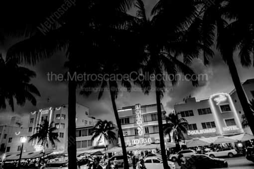 South Beach Ocean Drive -- Miami Black and White Photography