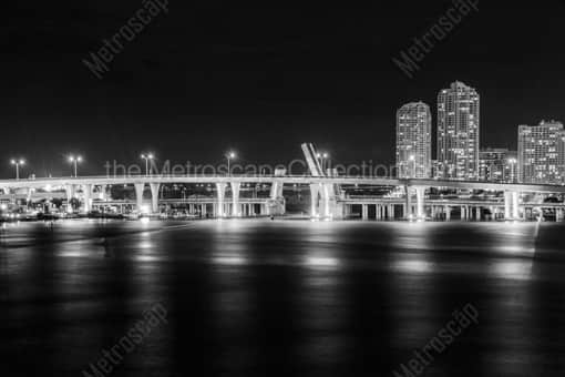 Miami Black and White Photography of The Port Boulevard Bridge to Dodge Island The Port Boulevard Bridge to Dodge Island -- Miami Black and White Photography