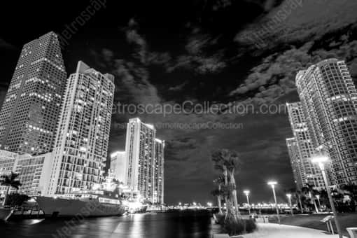 The Miami Riverwalk at Miami Circle -- Miami Black and White Photography