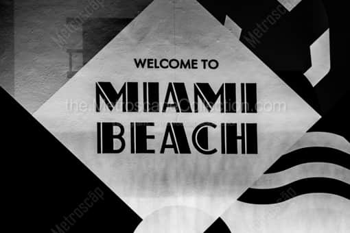 Welcome to Miami Beach Art Deco Sign -- Miami Black and White Photography