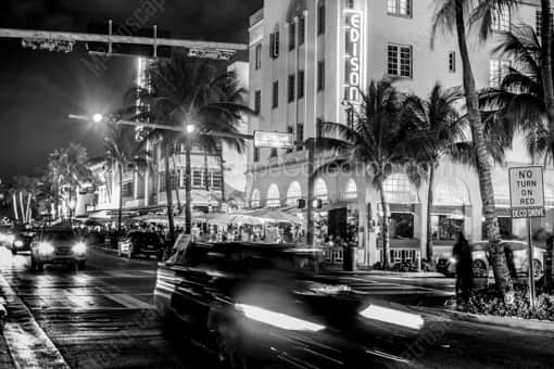 Miami Black and White Photography of The Edison Hotel at Ocean Drive at 10th Street The Edison Hotel at Ocean Drive at 10th Street -- Miami Black and White Photography
