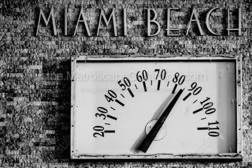 Miami Beach Art Deco Temperature -- Miami Black and White Photography