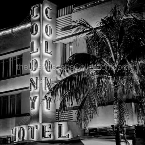 Matte Black WOOD Framed Black and White Miami Photograph: The Colony Hotel on South Beach in a Square Matte Black Wood Frame