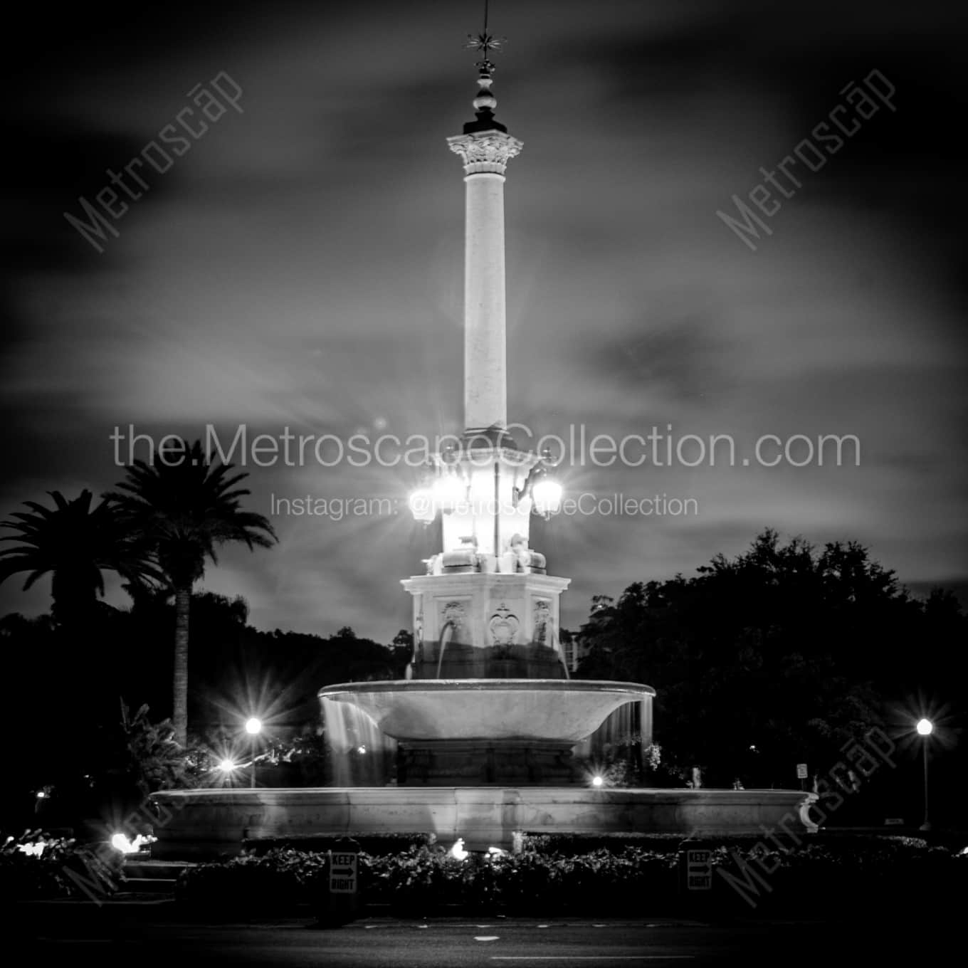 The DeSoto Fountain in Coral Gables landscape black and white Photography square crop