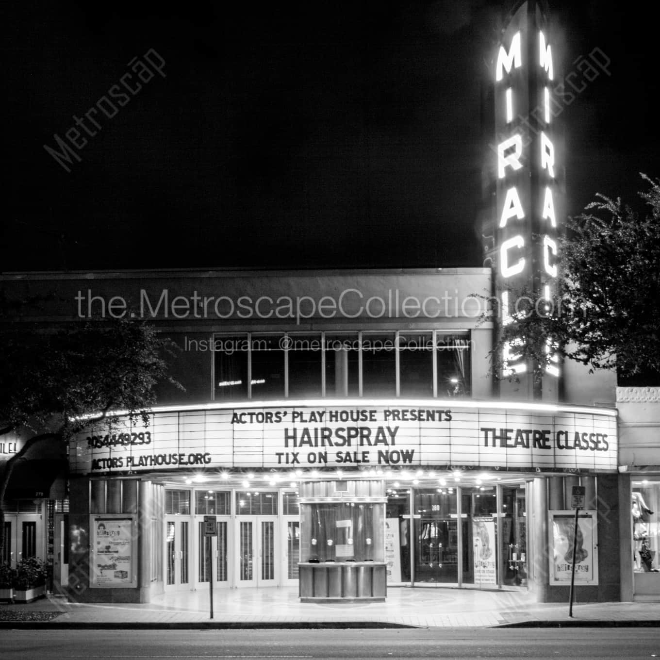 The Miracle Theatre in Coral Gables landscape black and white Photography square crop
