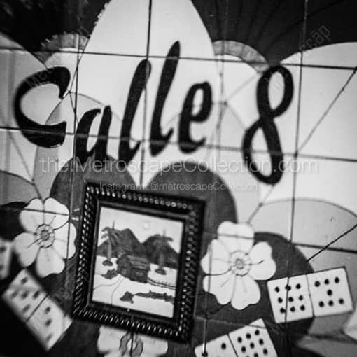 Matte Black WOOD Framed Black and White Miami Photograph: Calle Ocho en La Pequeña Habana in a Square Matte Black Wood Frame