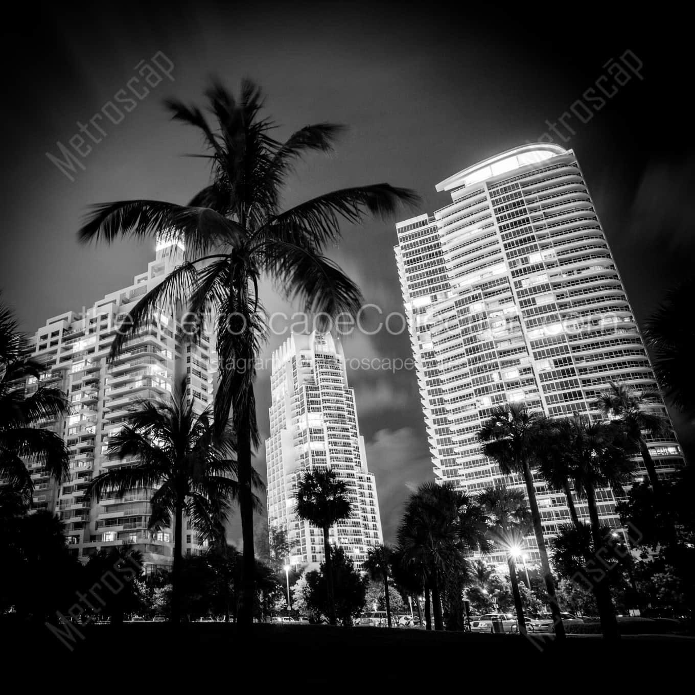 South Beach Condos Overlook South Pointe Park landscape black and white Photography square crop