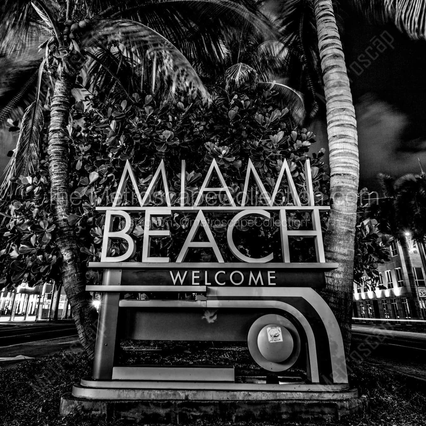 Welcome to Miami Beach landscape black and white Photography square crop