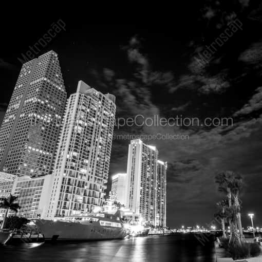 Matte Black WOOD Framed Black and White Miami Photograph: The Miami Riverwalk at Miami Circle in a Square Matte Black Wood Frame