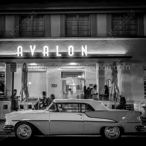 Matte Black WOOD Framed Black and White Miami Photograph: The Avalon Hotel on South Miami Beach in a Square Matte Black Wood Frame