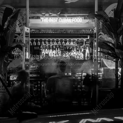 Matte Black WOOD Framed Black and White Miami Photograph: The Best Cuban Food in a Square Matte Black Wood Frame