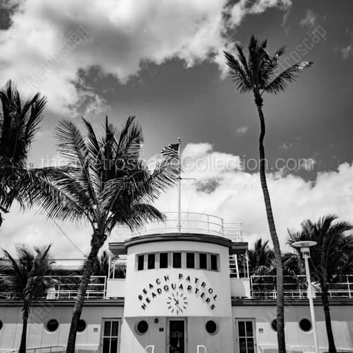 Matte Black WOOD Framed Black and White Miami Photograph: The Miami Beach Patrol Headquarters in a Square Matte Black Wood Frame